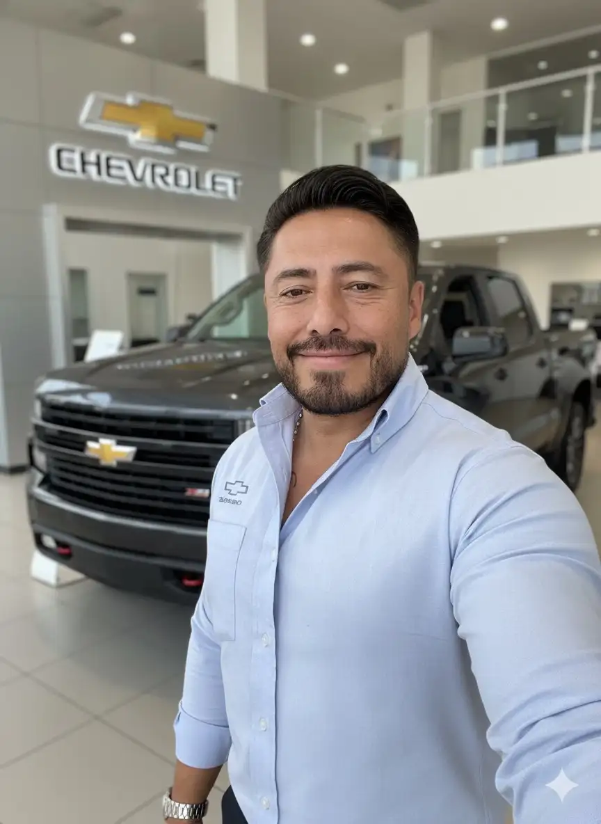 Una imagen profesional varonil sexy e interesante para mi foto de perfil como agente de ventas y que se vea la imagen y marca de Chevrolet