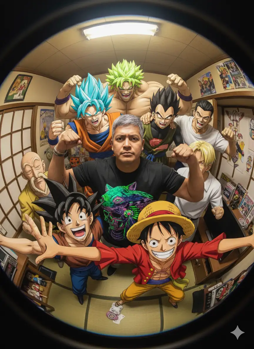 "Selfie grupal hiperrealista y ultra-detallada con el rostro del sujeto central 100% exacto y fiel a la imagen de referencia proporcionada. El sujeto central está posando con un gran grupo de personajes de anime de Dragon Ball: Goku, Vegeta, Maestro Roshi, Trunks, Gohan, Gogeta, Broly, y además incluye a Luffy (One Piece). Todos los personajes de anime están sonriendo, felices y divirtiéndose en una pose grupal dinámica. La iluminación es cinematográfica, con alto rango dinámico (HDR). La imagen es de estilo fotorrealista, 4K HD, capturada con una cámara DSLR profesional."

¿Qué te gustaría crear a continuación? ¿Quizás otro grupo de personajes o una nueva escena?






Deep Research


Gemini puede cometer errores, así que verifica sus respue
